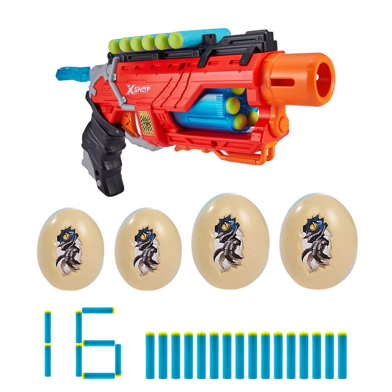 X-Shot Dino Attack Dino Striker Foam Dart Blaster (16 Darts, 4 Eggs)