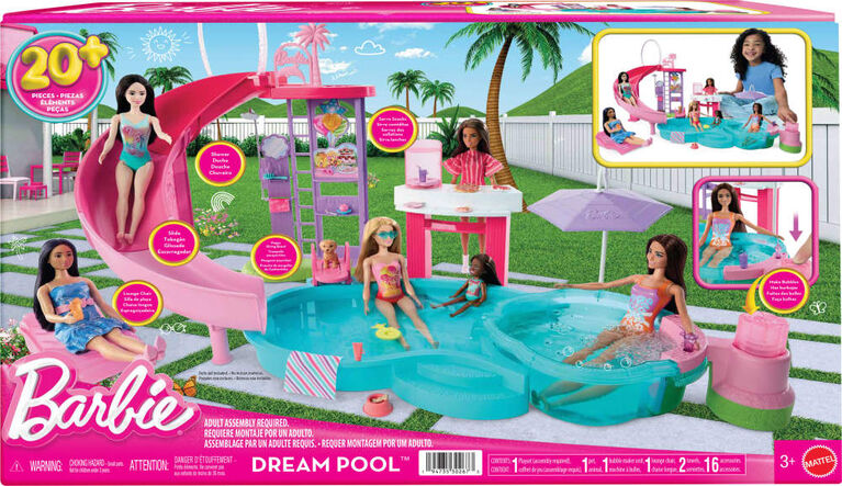 Barbie-Coffret Piscine de Rêve-toboggan, jacuzzi, + de 20accessoires