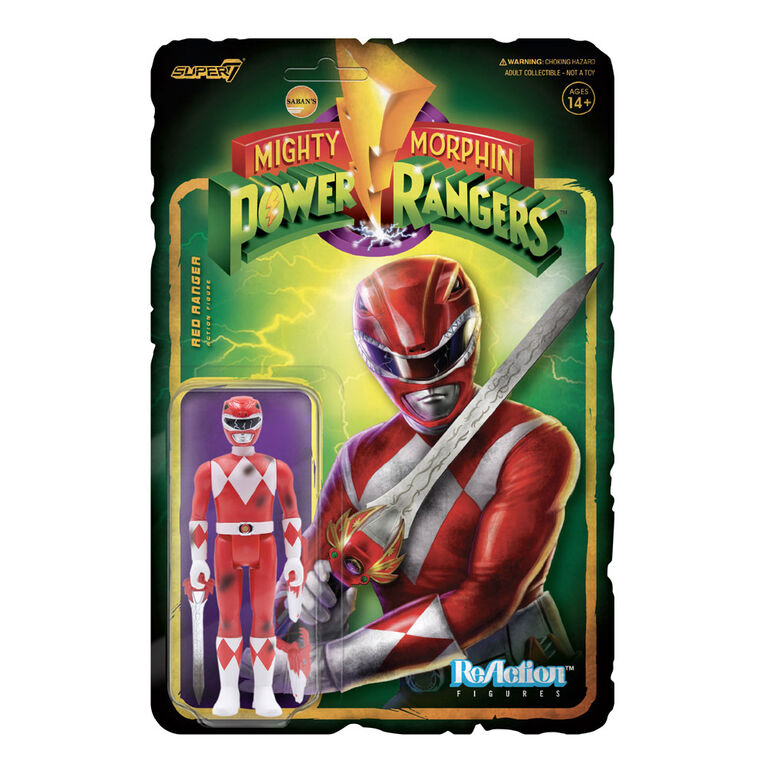 Figurine de réaction des Power Rangers de Mighty Morphin - Red Ranger (Bataille endommagée)