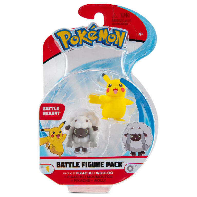 Pokémon - Figurine de combat, paquet de 2 - Pikachu femelle et Moumouton (Wooloo)