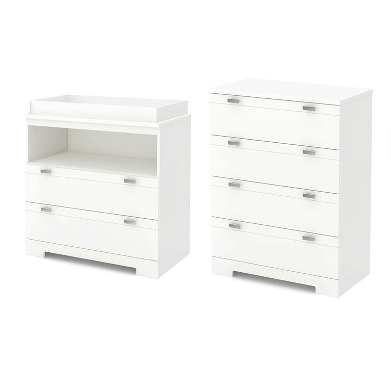 Reevo Ensemble table à langer et commode 4 tiroirs- Blanc solide