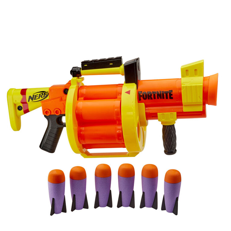 Nerf Fortnite GL Rocket-Firing Blaster -  6-Rocket Drum, Pump-To-Fire - Includes 6 Official Nerf Rockets