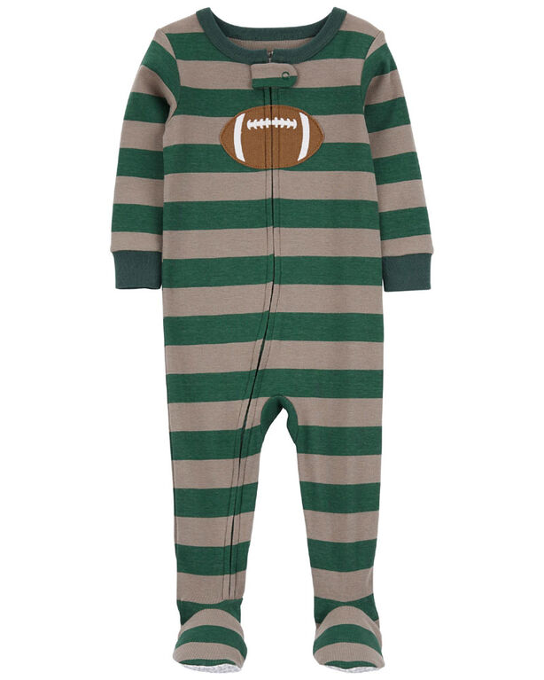 Carter's One Piece Football 100% Snug Fit Cotton Footie Pajamas Green  12M