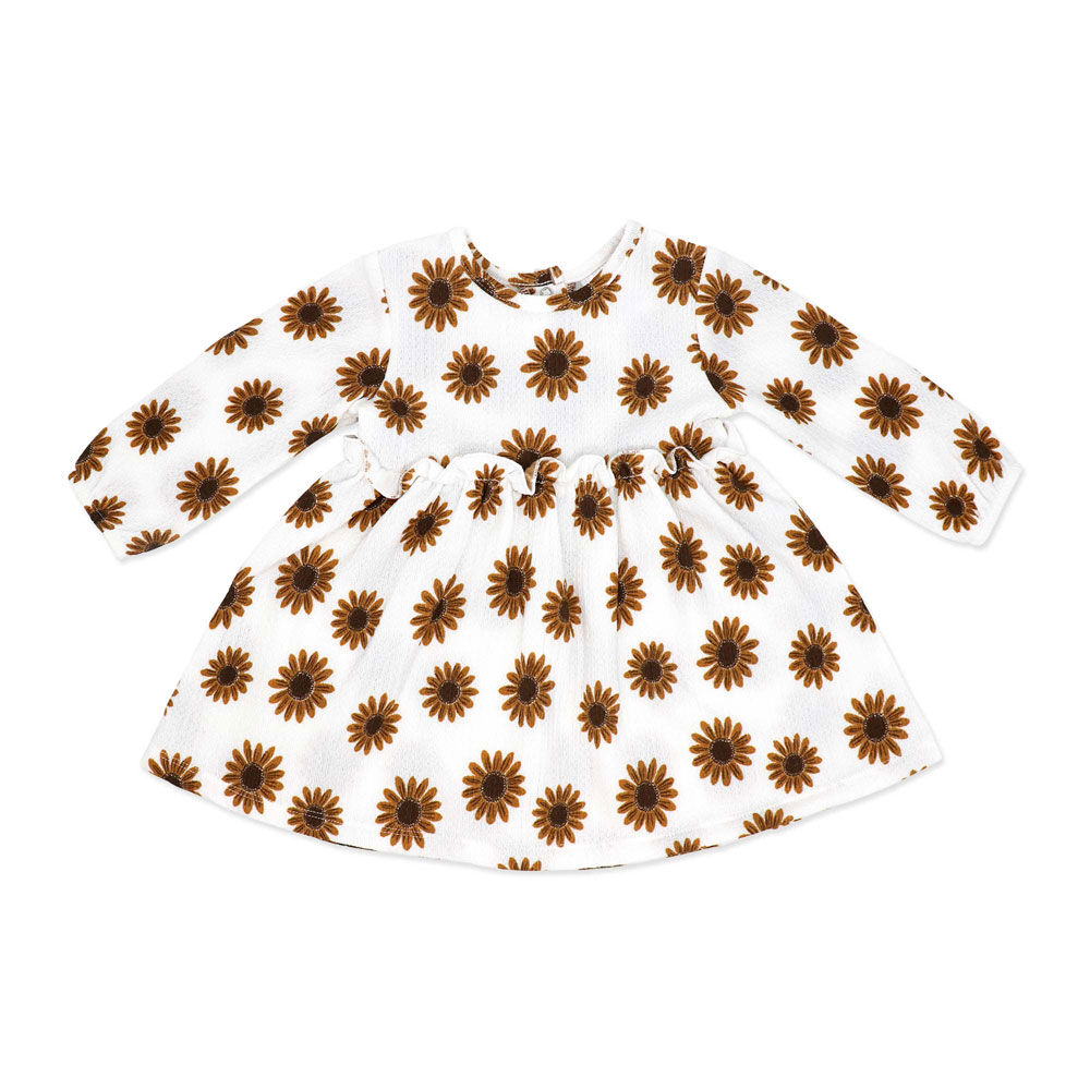 Baby Mode 3 Piece Crinkled Knit Dress Set: Floral 0-3M