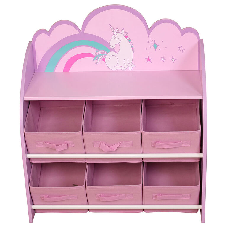 Organiseur De Jouets/ Bibliotheque Licorne Avec 6 Bacs En Tissu