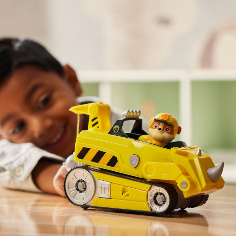 PAW Patrol Jungle Pups, Rubble's Rhino Vehicle, Camion avec figurine articulée à collectionner