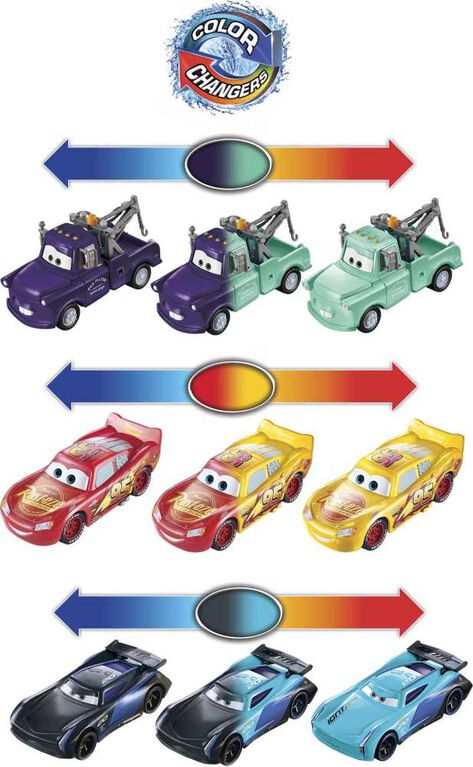 Disney Pixar Cars - Pack de 3 véhicules Color Changers -Lightning McQueen, Mater & Jackson Storm