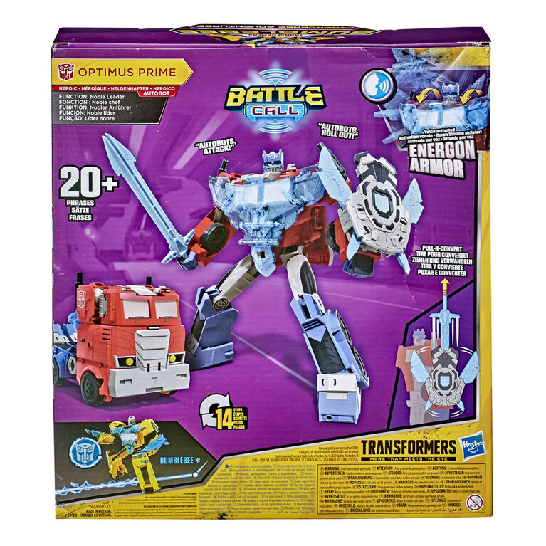 Transformers Bumblebee Cyberverse Adventures Battle Call Optimus Prime, classe Officier, activation vocale, 25 cm - Édition anglaise