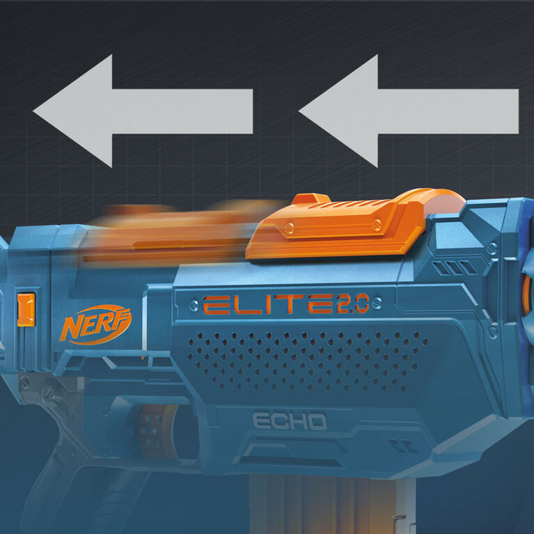 Nerf Elite 2.0, blaster Echo CS-10, 24 fléchettes Nerf, chargeur 10 fléchettes, crosse amovible et rallonge de canon, 4 rails tactiques