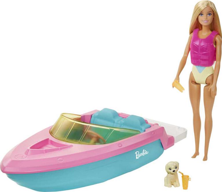 Barbie Doll and Boat with Puppy and Accessories, Floats in Water