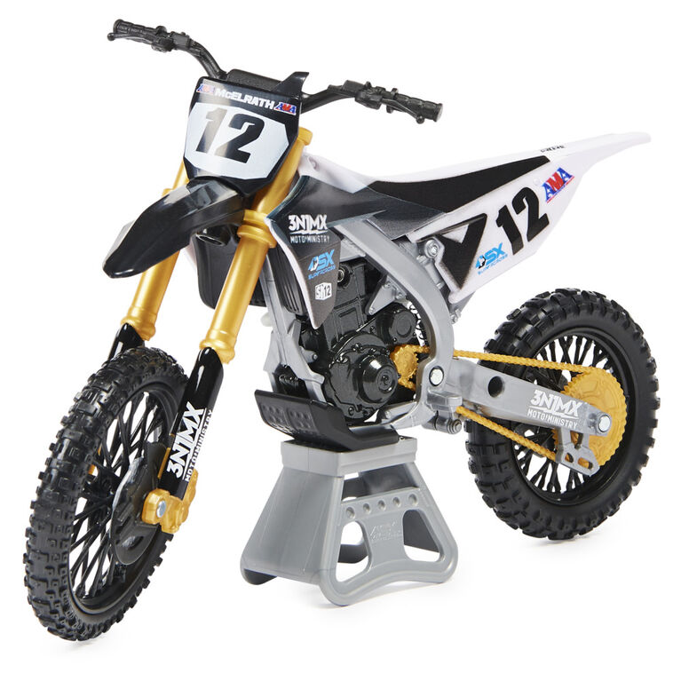 Supercross, authentique réplique de moto en métal moulé à l'échelle 1:10 avec figurine du motocycliste Shane McElrath et socle d'exposition