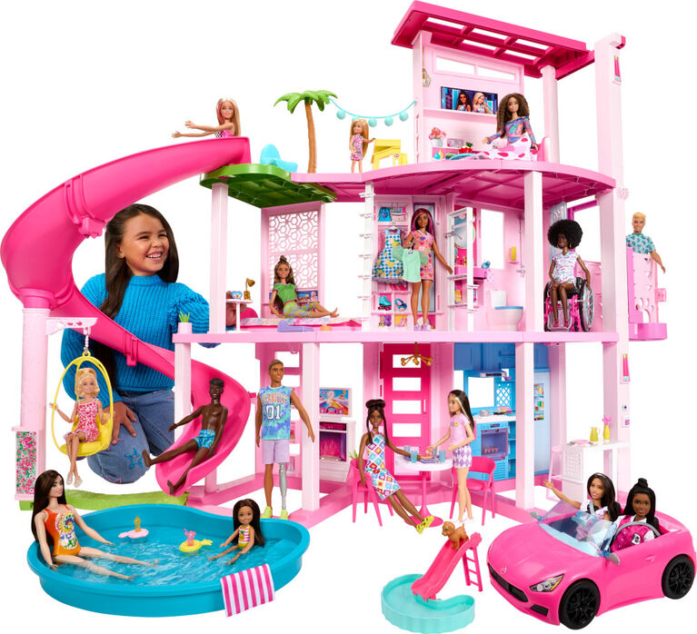 Barbie Dreamhouse, 75+ Pieces, Pool Party Doll House with 3 Story Slide