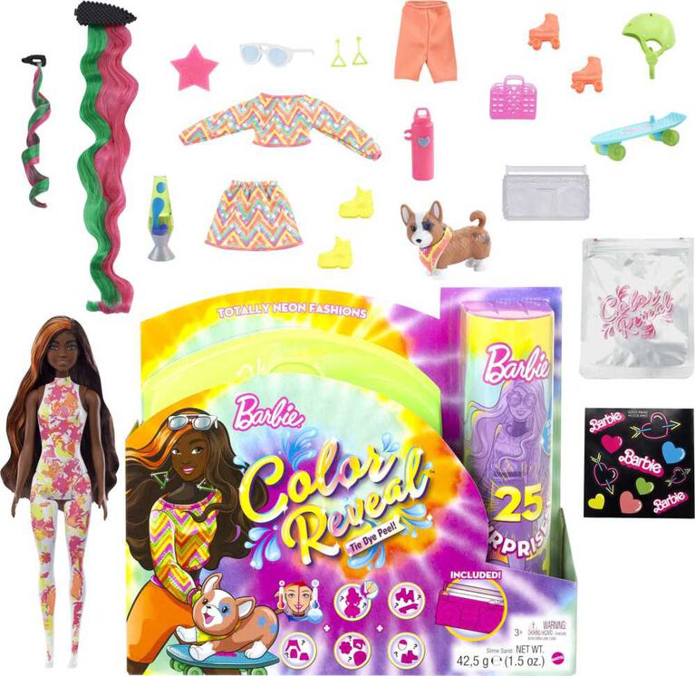 Barbie- Color Reveal - Poupée et accessoires - Vêtements totalement néon