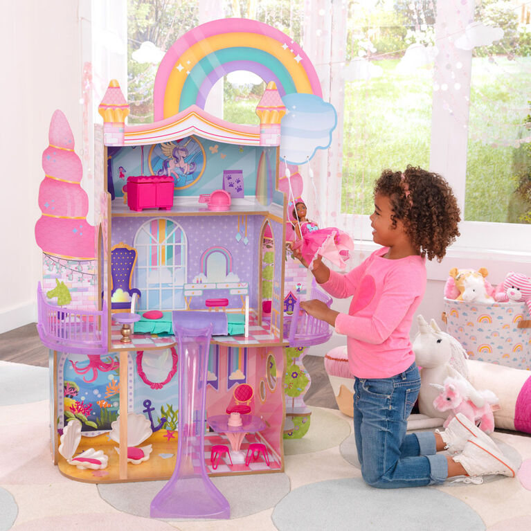 KidKraft Rainbow Dreamers Unicorn Mermaid Dollhouse with EZ Kraft Assembly - R Exclusive