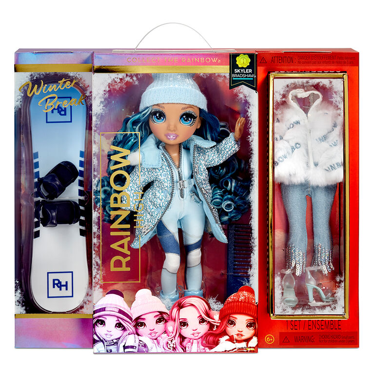 Rainbow High Winter Break Skyler Bradshaw - Blue Winter Break Fashion Doll and Playset with 2 complete doll outfits, Snowboard and Winter Doll Accessories