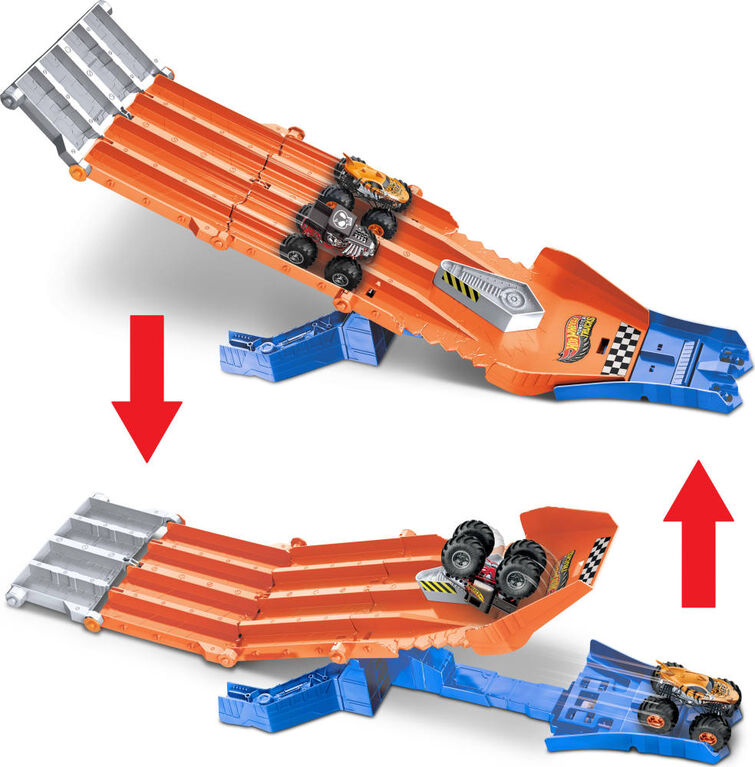 Hot Wheels Monster Trucks Sharks vs. Dinos Racedown Destruction Track Set & 2 1:64 Scale Toy Trucks