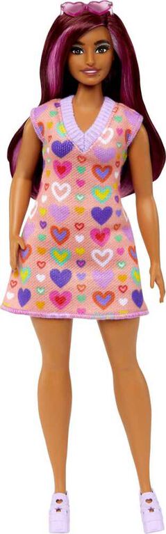 Barbie-Barbie Fashionistas 207-Poupée mèches roses et robe à coeurs
