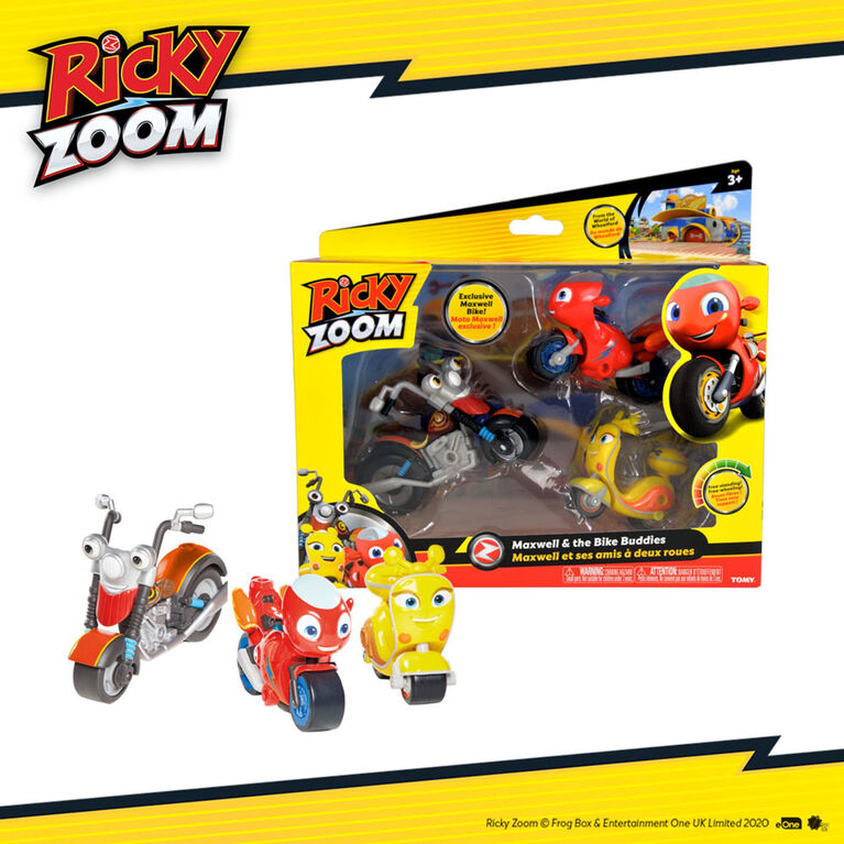 Ricky Zoom: Maxwell & the Bike Buddies 3 Pack - 3 & 4 inch Action Figures - Free-Wheeling, Free Standing Toy Bikes - R Exclusive