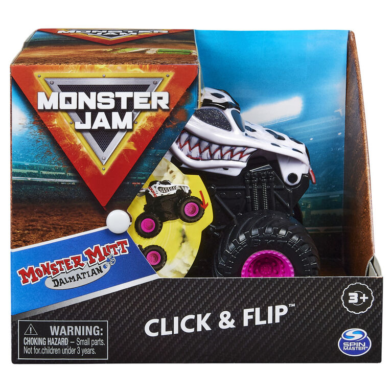Monster Jam, Official Monster Mutt Dalmatian Click and Flip Monster Truck, 1:43 Scale