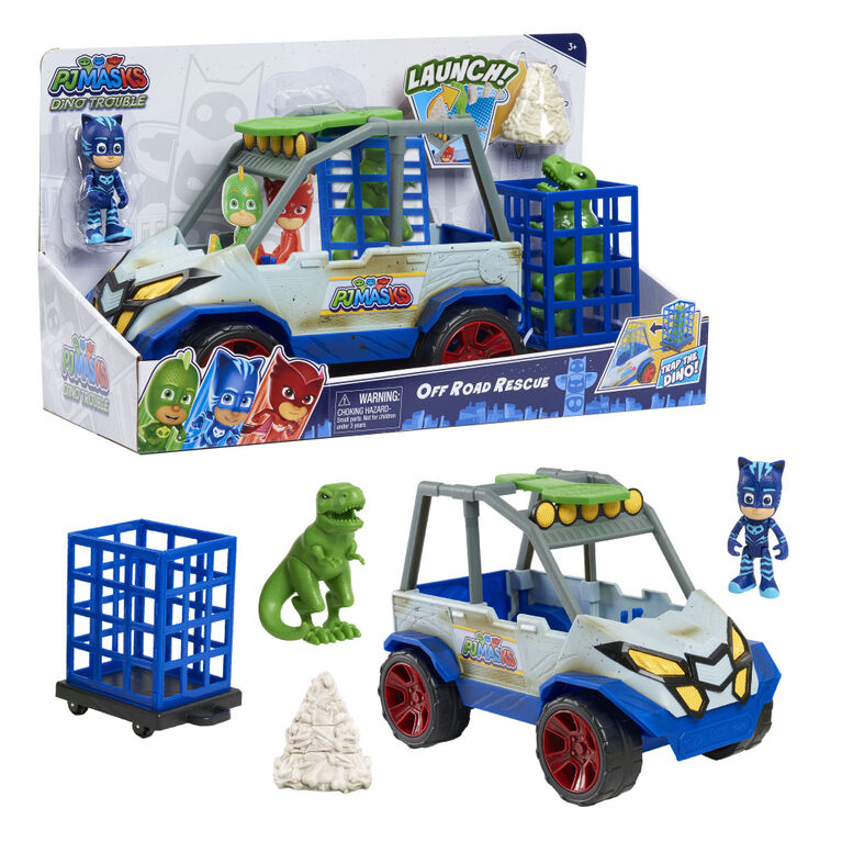 PJ Masks Dino Trouble Off Roader Rescue Vehicle, Includes Dinosaur and Catboy Figures - English Edition