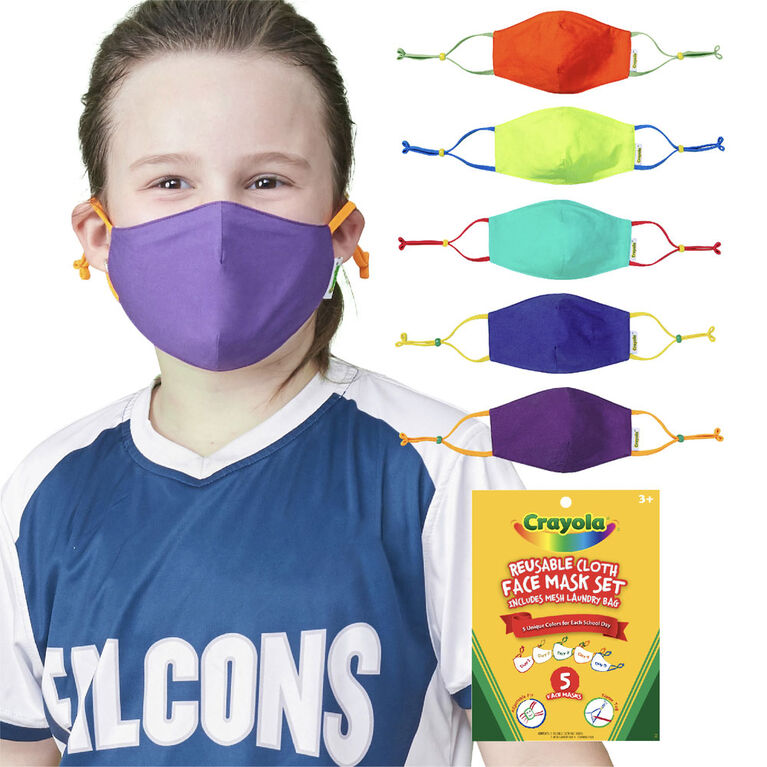 Crayola Kids Reusable Cloth Face Mask Set, Cool Colors