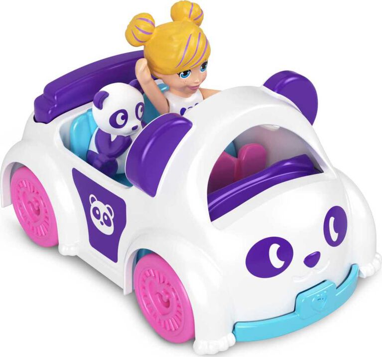 Polly Pocket Micro Doll with Panda-Themed Die-cast Car and Mini Pet, Travel Toys