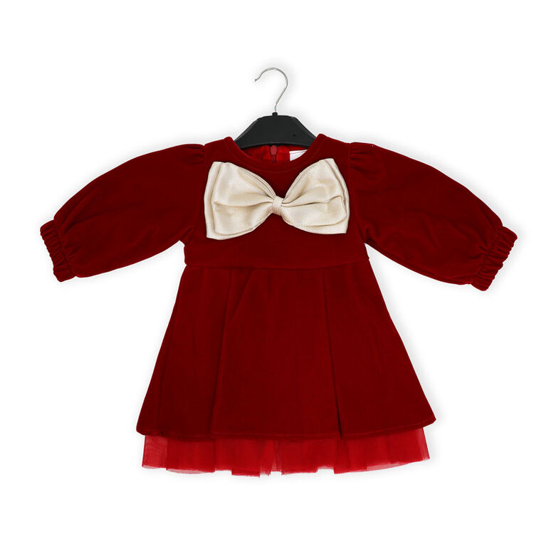 Baby Mode Signature Red Velvet Bow Dress 6-9M