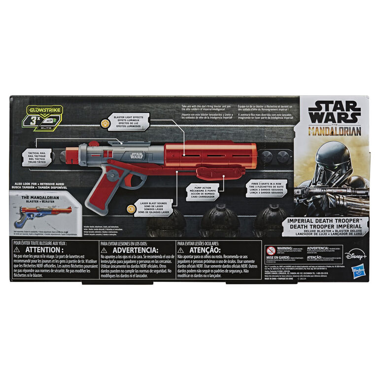 Nerf Star Wars Imperial Death Trooper Deluxe Dart Blaster, The Mandalorian, Blaster Sounds, Light Effects, 3 Glow-in-the-Dark Nerf Darts - R Exclusive