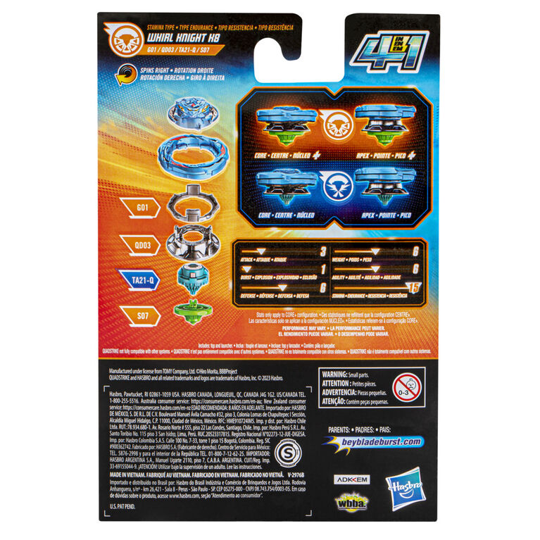 Beyblade Burst QuadStrike, Starter Pack avec toupie de compétition Whirl Knight K8 et lanceur