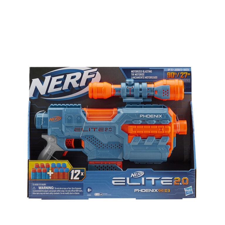 Nerf Elite 2.0 Phoenix CS-6 Motorized Blaster, 12 Official Nerf Darts, 6-Dart Clip, Scope, Tactical Rails, Barrel and Stock Attachment Points