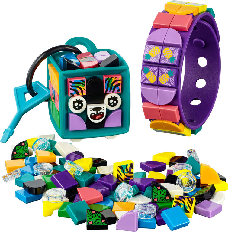 LEGO DOTS Neon Tiger Bracelet and Bag Tag 41945 DIY Craft Kit Bundle (188 Pieces)