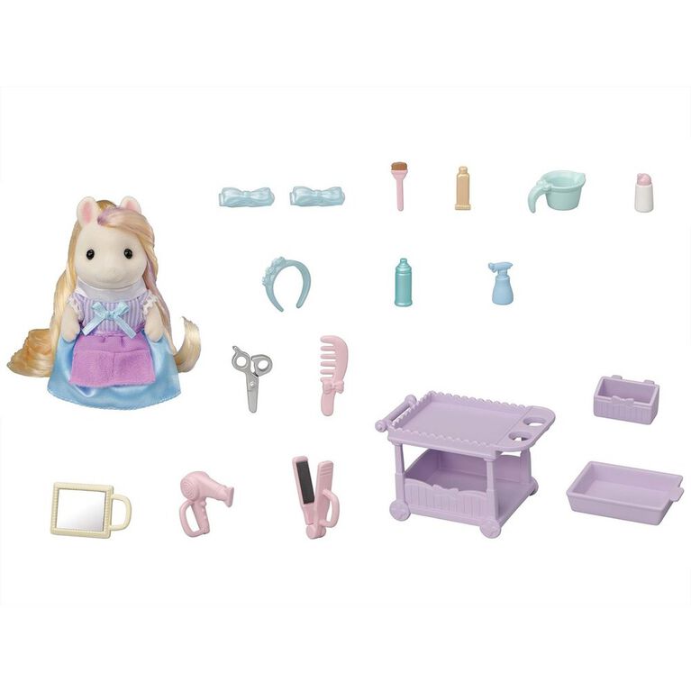 Calico Critters Pony's Hair Stylist Set, Dollhouse Playset avec figurine et accessoires