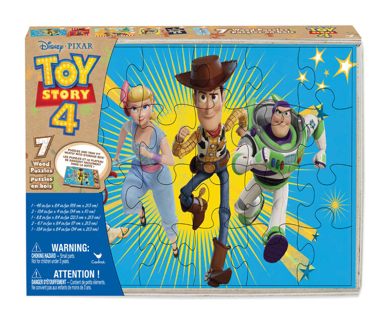 Toy Story 4, 7-Pack Wood Puzzles with Wood Storage Tray