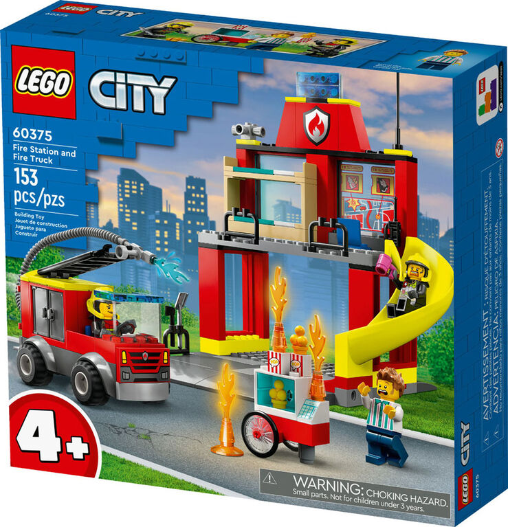 LEGO City La caserne et le camion de pompiers 60375 Ensemble de jeu de  construction (153 pièces)