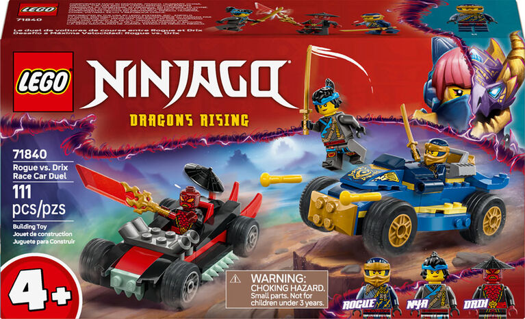 LEGO NINJAGO Le Duel de Voitures de Course entre Rogue et Drix, Ensemble de Jeu de Jouet de Ninja avec 3 Figurines Incluant Nya 71840