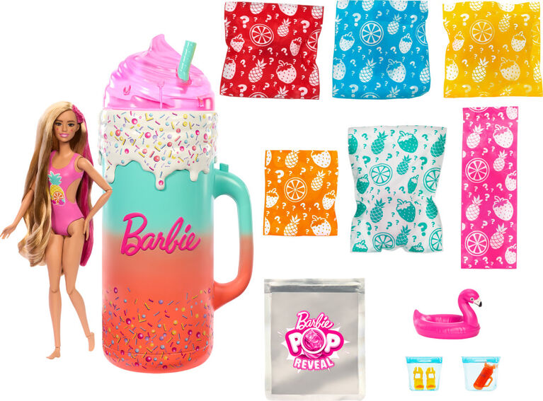 Barbie Pop Reveal Rise & Surprise Gift Set with Scented Doll, Squishy Scented Pet & More, 15+ Surprises