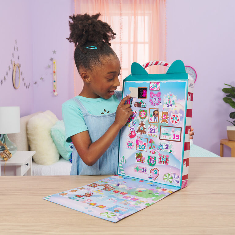 DreamWorks Gabby's Dollhouse, Calendrier de l'Avent 2023, 24 jouets surprises avec figurines, autocollants et accessoires de la maison magique