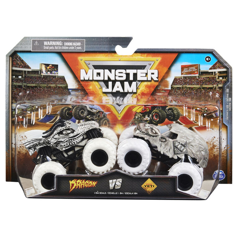 Monster Jam, Official Dragon Vs. Yeti Die-Cast Monster Trucks, 1:64 Scale