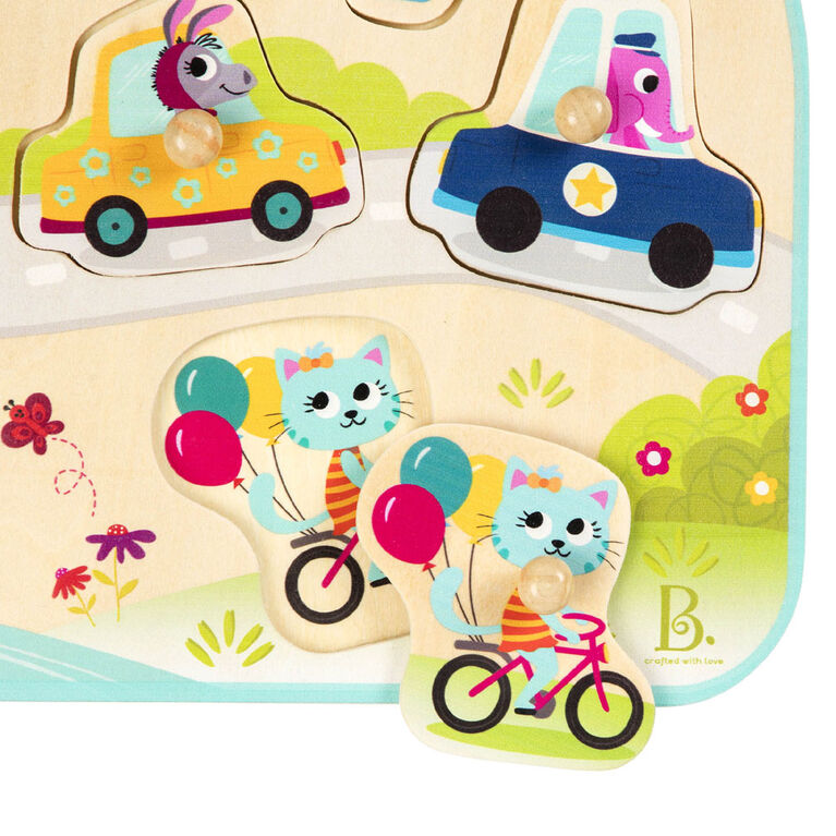 Puzzle à chevilles en bois, Vehicles On the Go!, B. toys