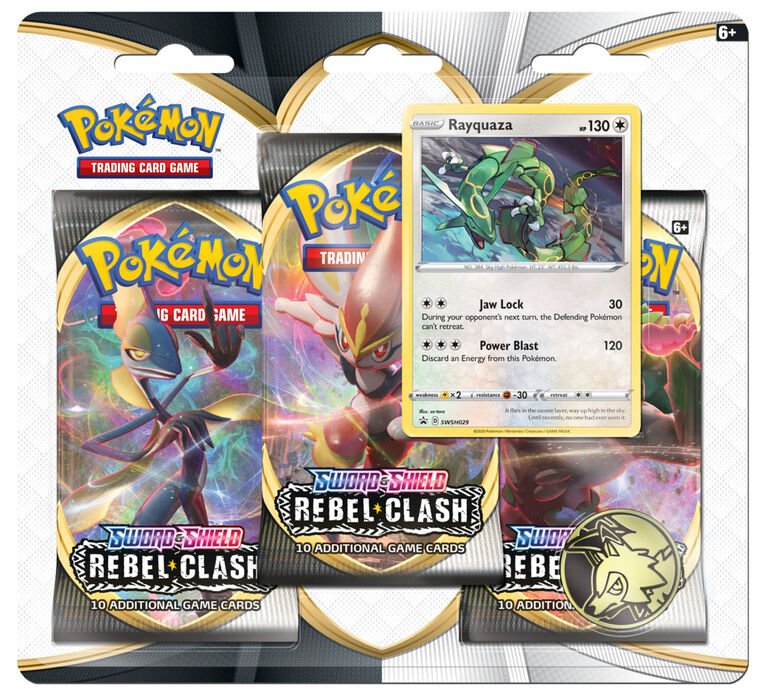 Pokemon Sword & Shield 2 "Rebel Clash" 3-Pack Blister-Rayquaza