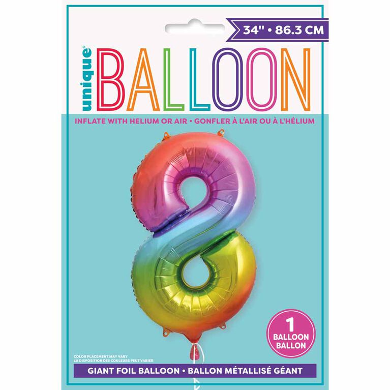 Ballon en aluminium en forme de nombre arc-en-ciel 34 " - 8