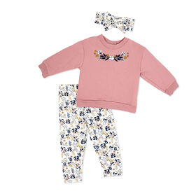 Baby Mode Ensemble 3 pièces pull oversize, chemise et legging : motif fleurs rose