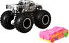 Hot Wheels Monster Trucks 1:64 Scale Vehicles 2 Pack; 1 Die-Cast Truck & 1 Car