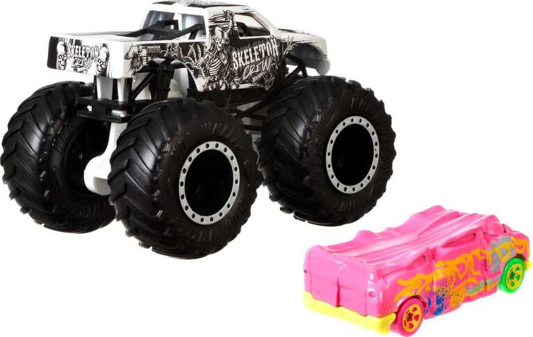 Hot Wheels Monster Trucks 1:64 Scale Vehicles 2 Pack; 1 Die-Cast Truck & 1 Car