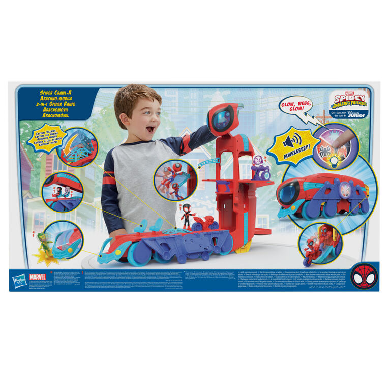 Spidey et ses Amis Extraordinaires, quartier général Arachno-mobile 2 en 1, jouet préscolaire avec sons et lumières, 60 cm de haut