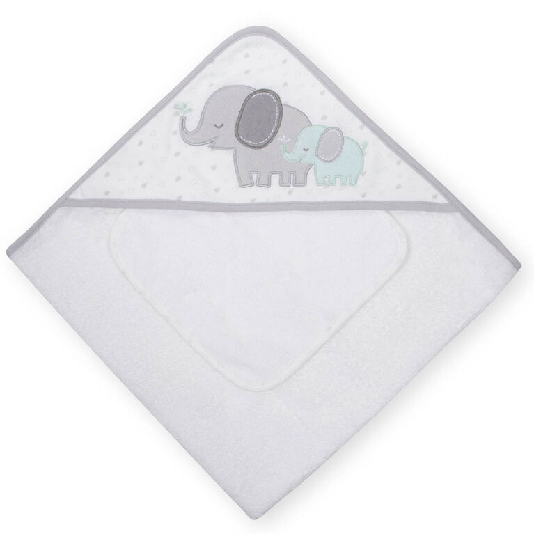 Koala Baby Hooded Towel and Washcloth Set, Grey Elephant