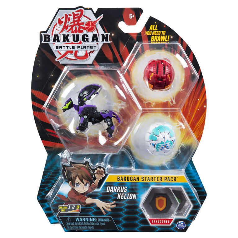 Bakugan Starter Pack 3-Pack, Darkus Kelion, Collectible Action Figures