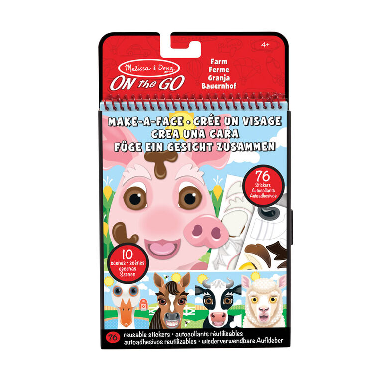 Melissa & Doug On the Go Make-a-Face Reusable Sticker Pad Travel Toy Activity Book - Farm Animals (10 Scenes, 76 Cling Stickers)