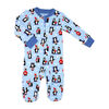 Baby Mode Zipped Cotton Christmas Sleeper: Blue Penguin 12M
