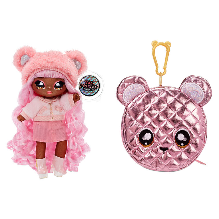 Na Na Na Surprise 2-in-1 Fashion Doll and Metallic Purse Glam Series - Cali Grizzly, Pink Hair Doll with Pink Bear Purse